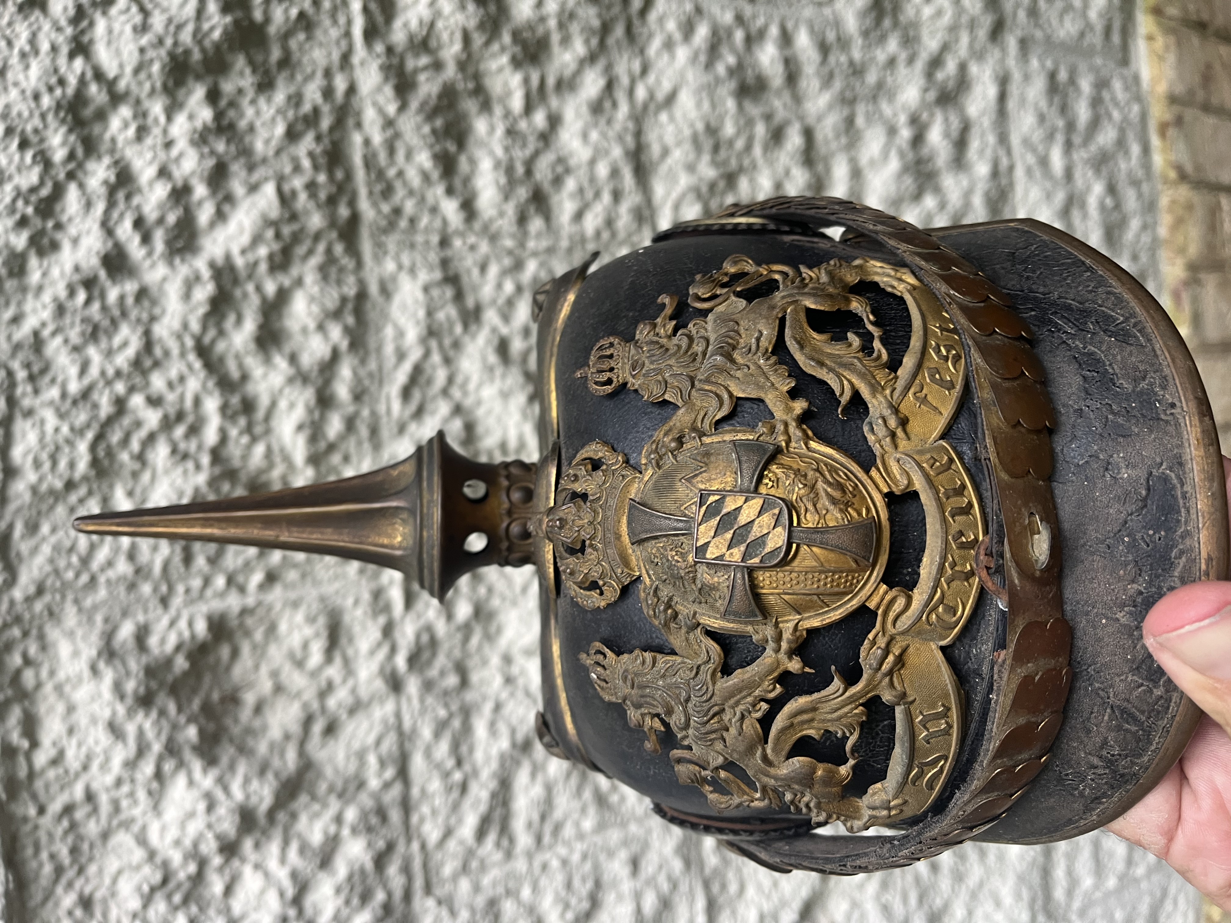 Nice German Bavarian Officers Spiked Helmet Nice Look ++++ image
