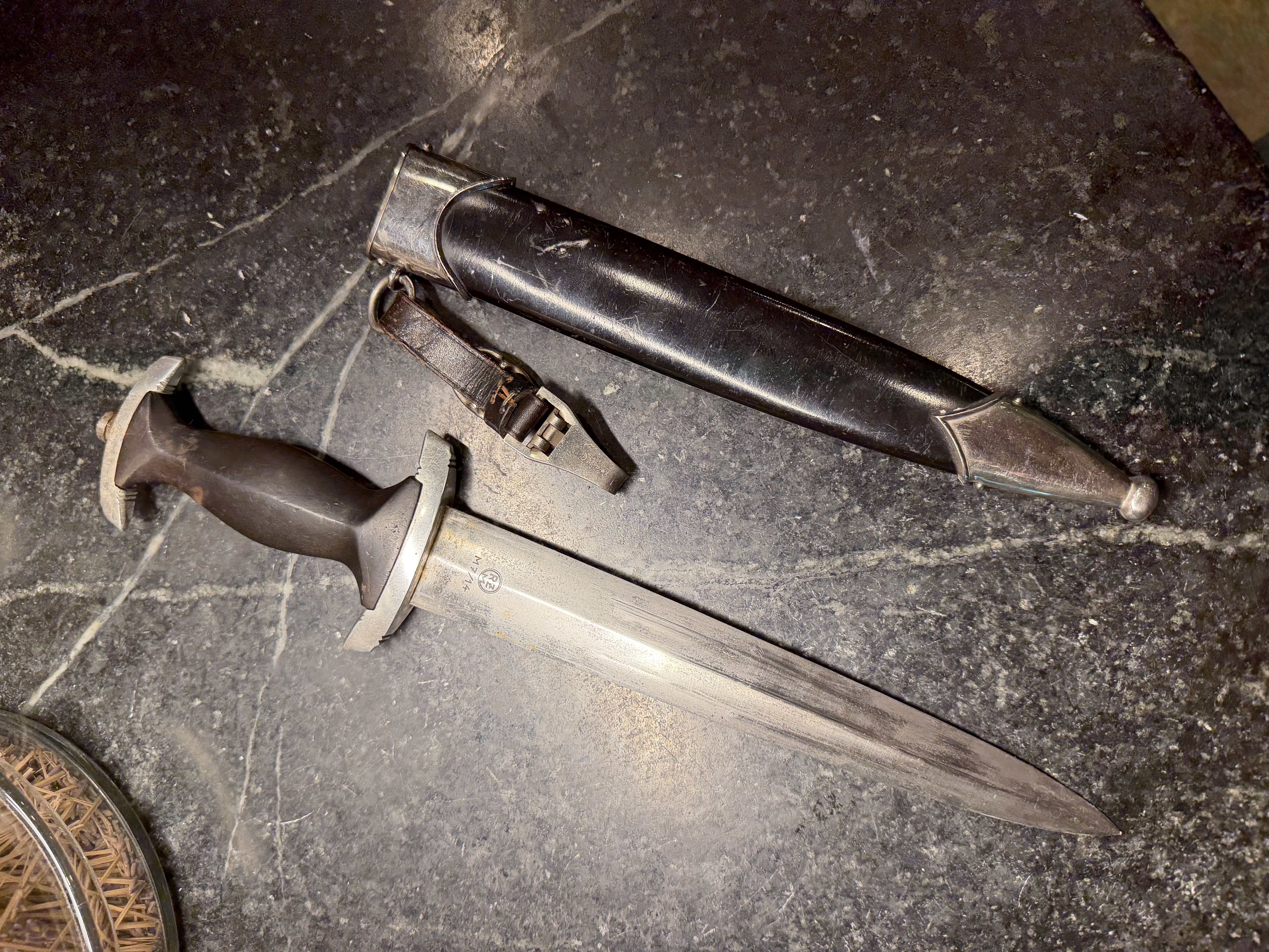 SS EM Dagger Complete With original unmarked black strap hanger Mfg. RZM image